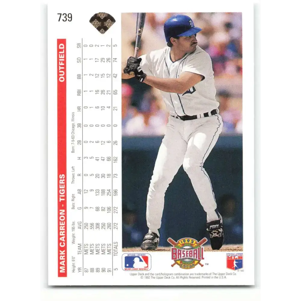 1992 Upper Deck #739 Mark Carreon NM-MT Detroit Tigers Baseball Card - Baseball Card Single