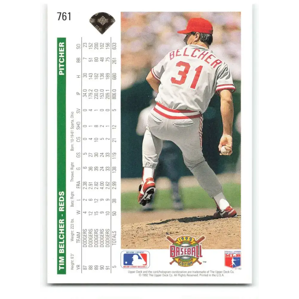 1992 Upper Deck #761 Tim Belcher NM-MT Cincinnati Reds Baseball Card - Baseball Card Single