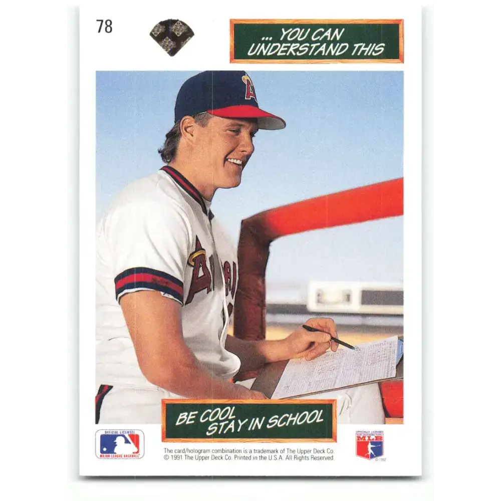 1992 Upper Deck #78 Jim Abbott Stay In School NM-MT California Angels Baseball Card - Baseball Card Single