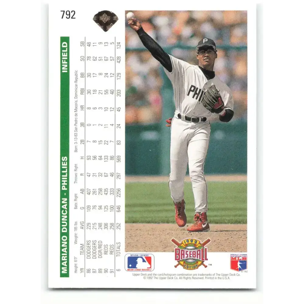 1992 Upper Deck #792 Mariano Duncan NM-MT Philadelphia Phillies Baseball Card - Baseball Card Single