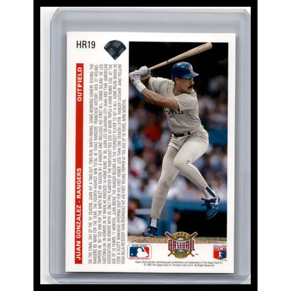 1992 Upper Deck #HR19 Juan Gonzalez NM-MT Texas Rangers Baseball Card - Baseball Card Single
