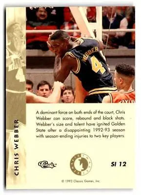 Basketball trading card of Chris Webber in dark uniform from Classic Images Four Sport