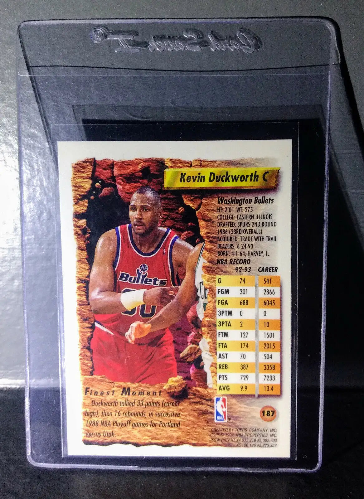 1993-94 Topps Finest Kevin Duckworth #187 Basketball Card - Basketball Card Single