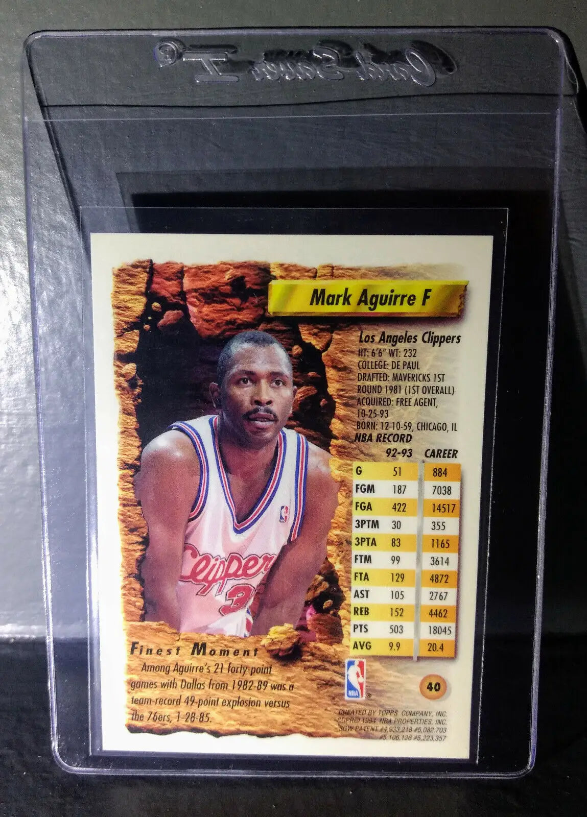 1993-94 Topps Finest Mark Aguirre #40 Basketball Card - Basketball Card Single