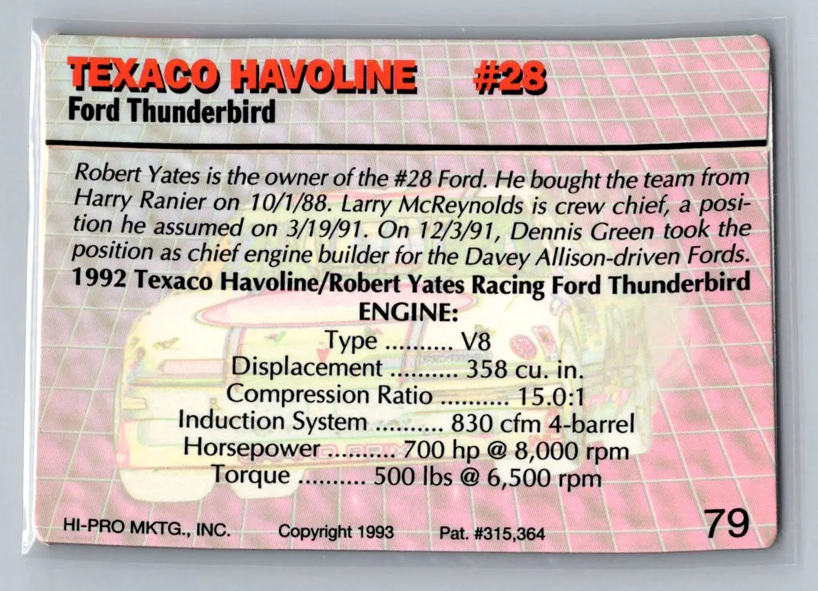 1993 Action Packed #79 Texaco Havoline #28 Robert Yates Racing - Racing Card Single