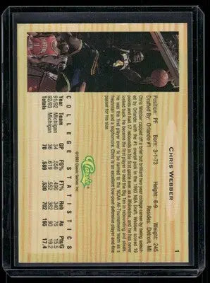 1993 Classic Chris Webber #1 Basketball - Basketball Card Single