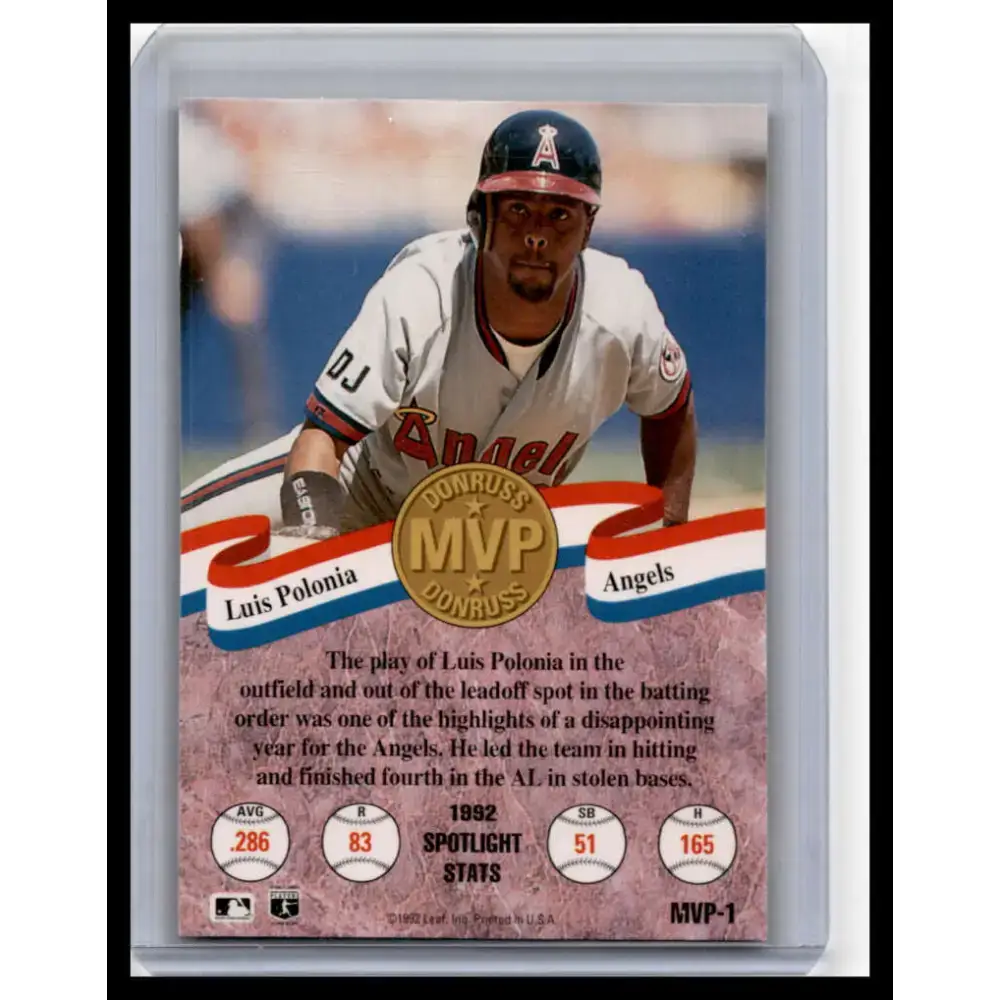 1993 Donruss #MVP-1 Luis Polonia NM-MT California Angels Baseball Card - Baseball Card Single