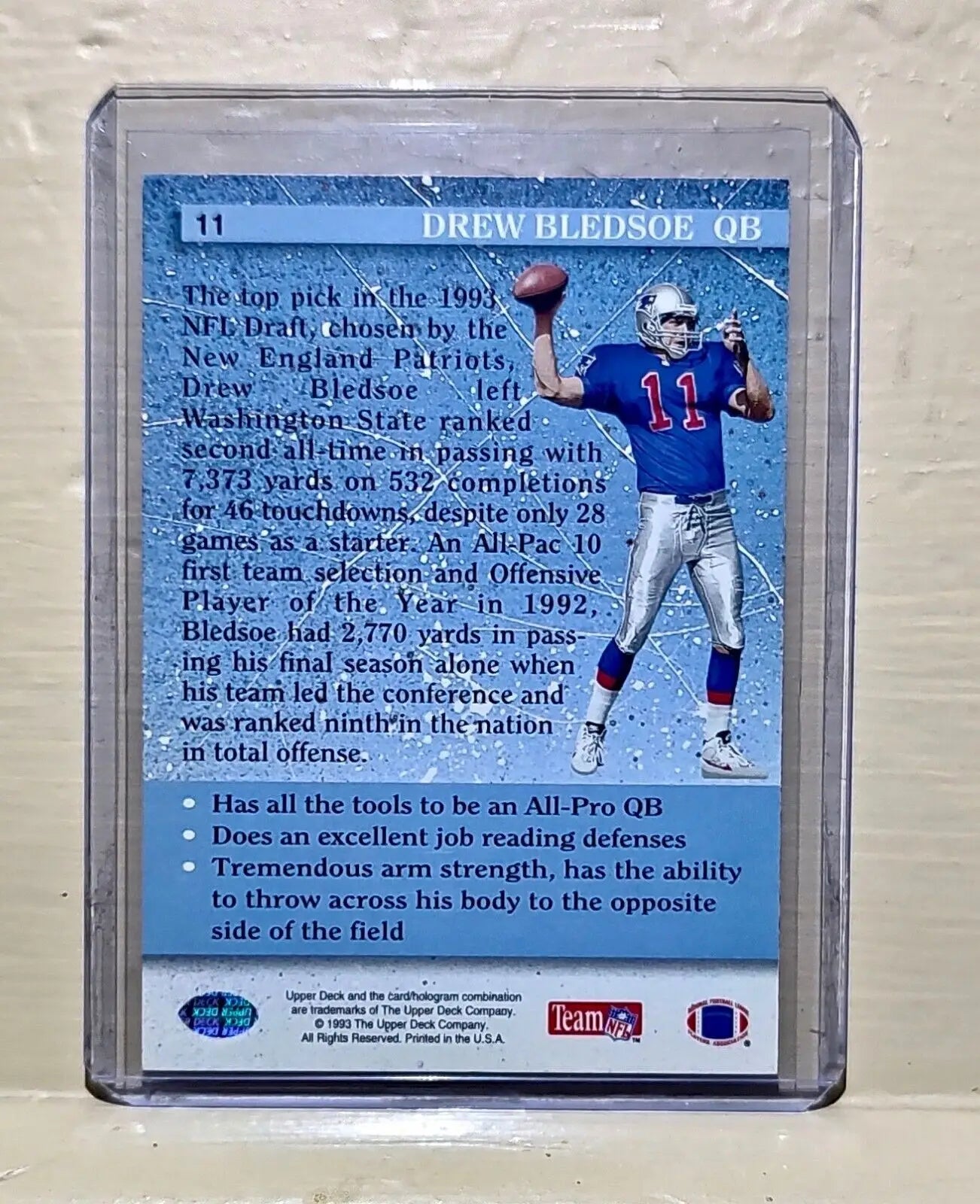 1993 Drew Bledsoe Upper Deck #11 Star Rookie NFL Trading Card Patriots - Football Card Single