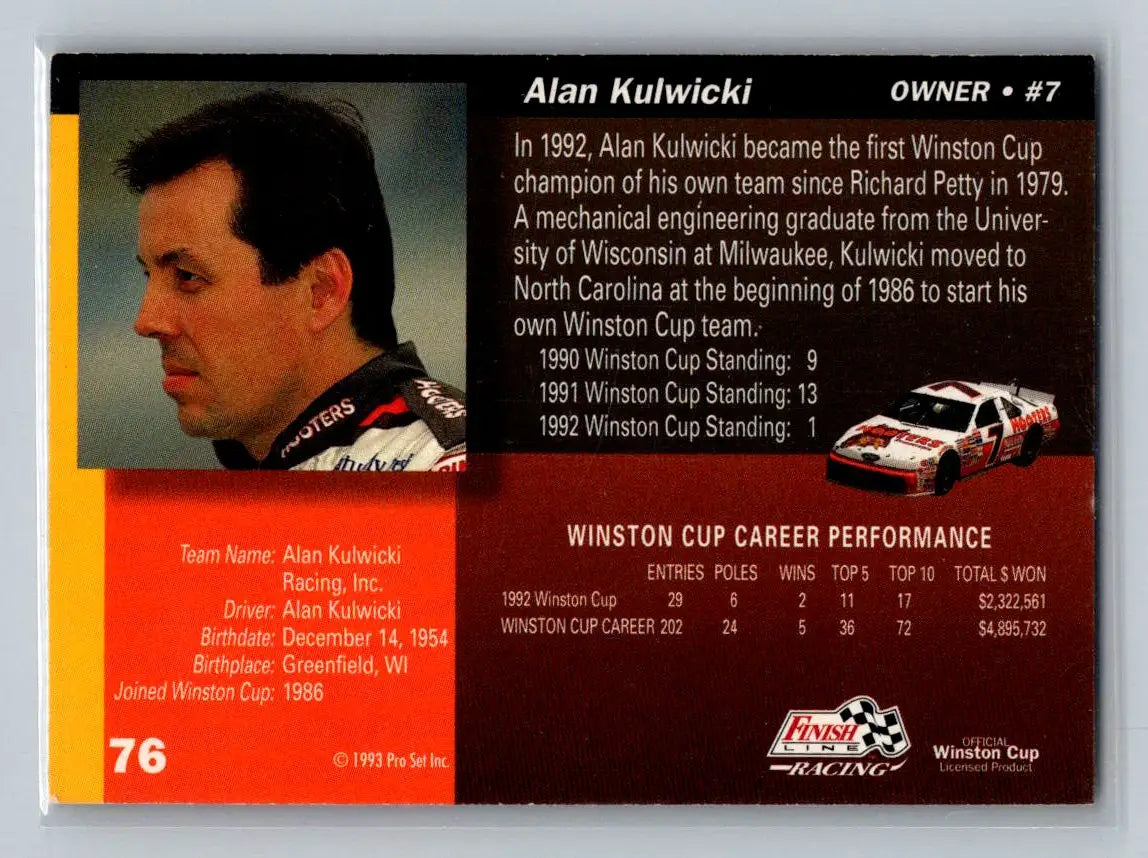 1993 Finish Line #76 Alan Kulwicki AK Racing - Racing Card Single
