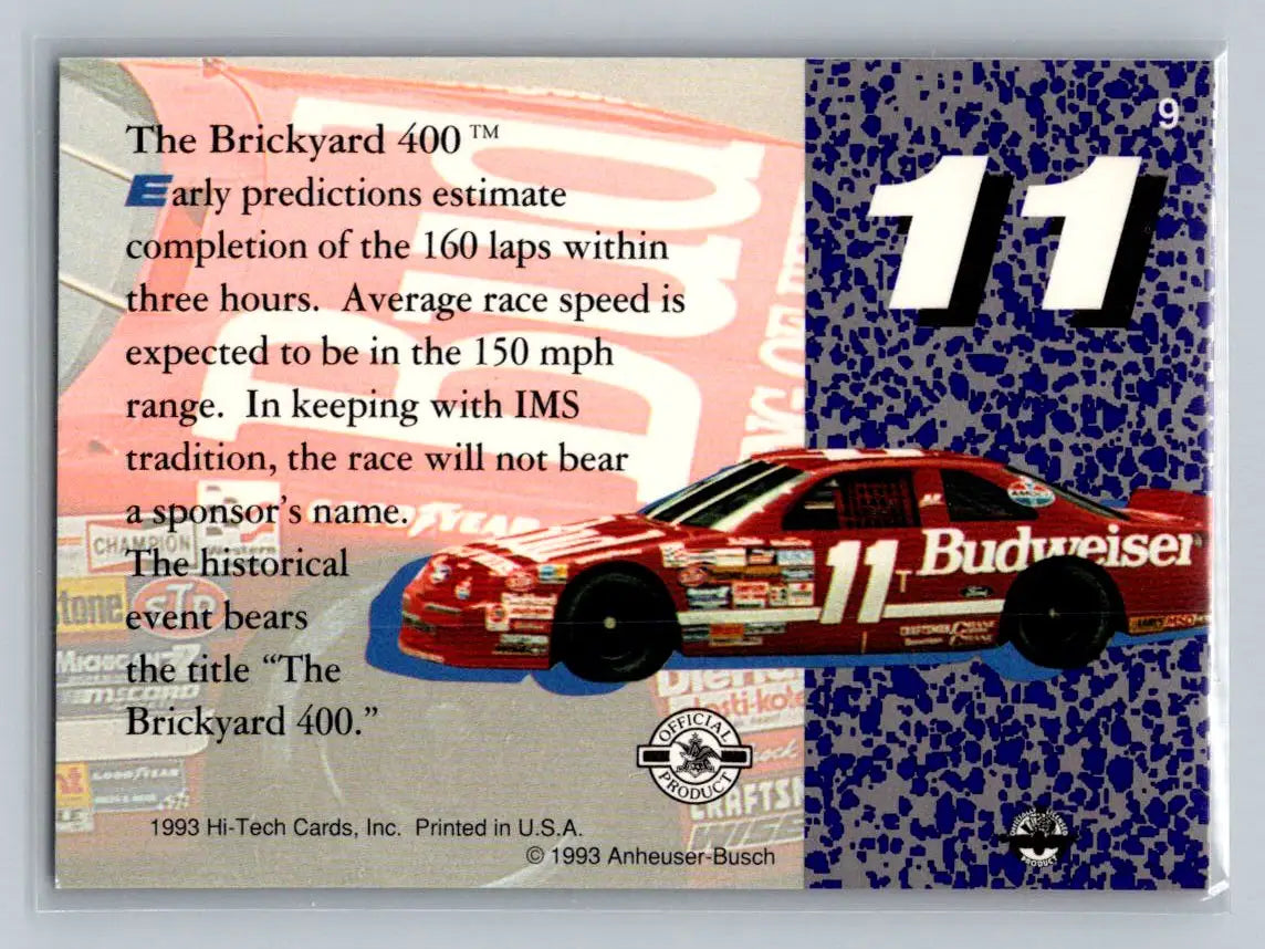 1993 Hi-Tech 1992 Indy Tire Test #9 Bill Elliott’s car Junior Johnson - Racing Card Single