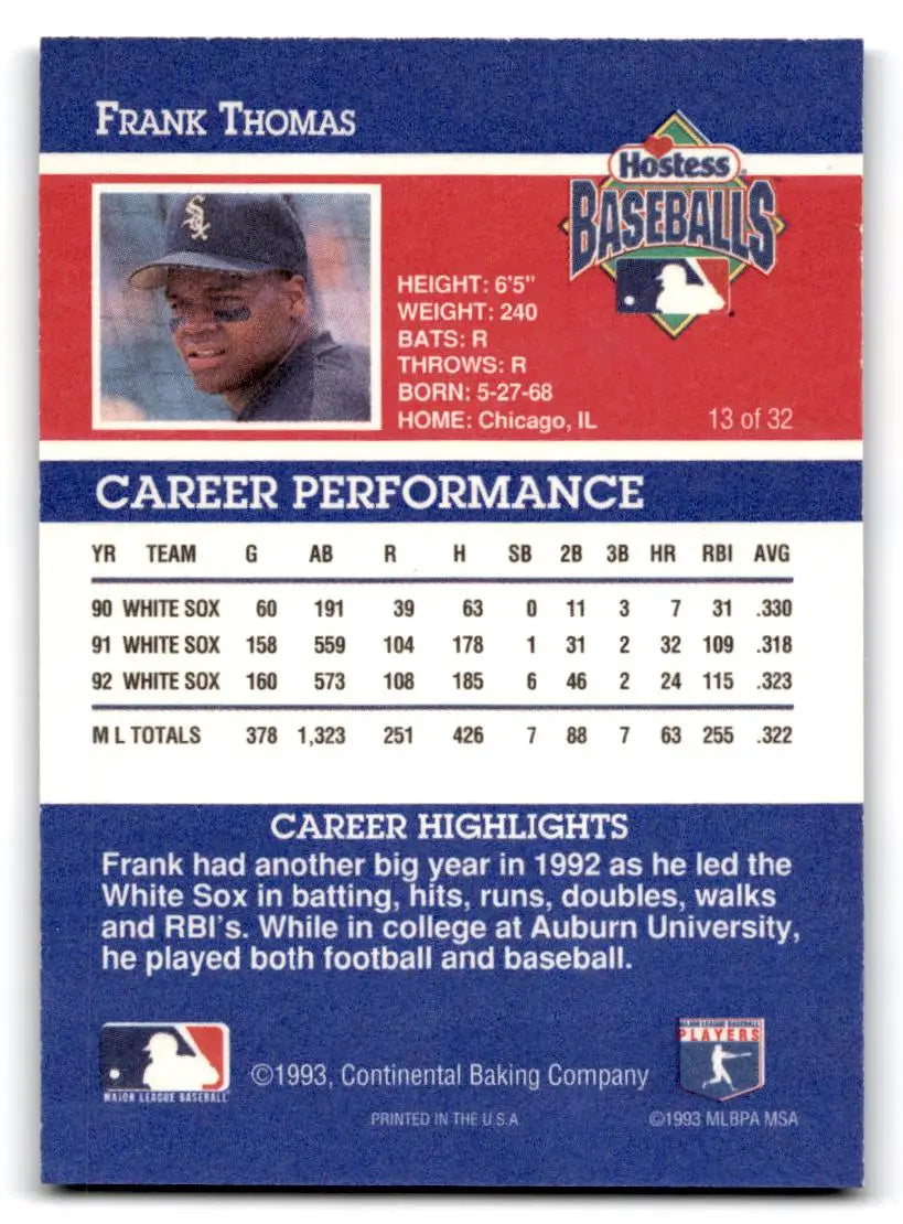1993 Hostess #13 Frank Thomas - Baseball Card Single