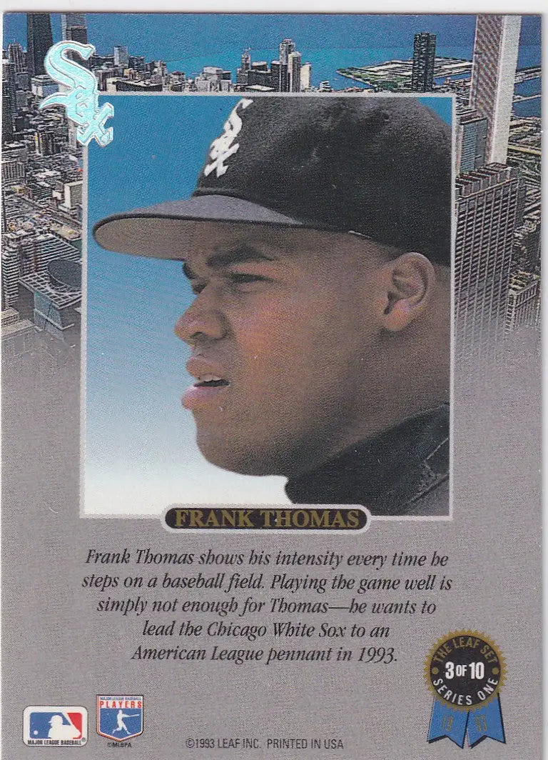 1993 LEAF #3 FRANK THOMAS INTENSE- CHICAGO WHITE SOX - Baseball Card Single