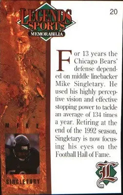1993 Legends Sports Memorabilia #20 Mike Singletary - Football Card Single