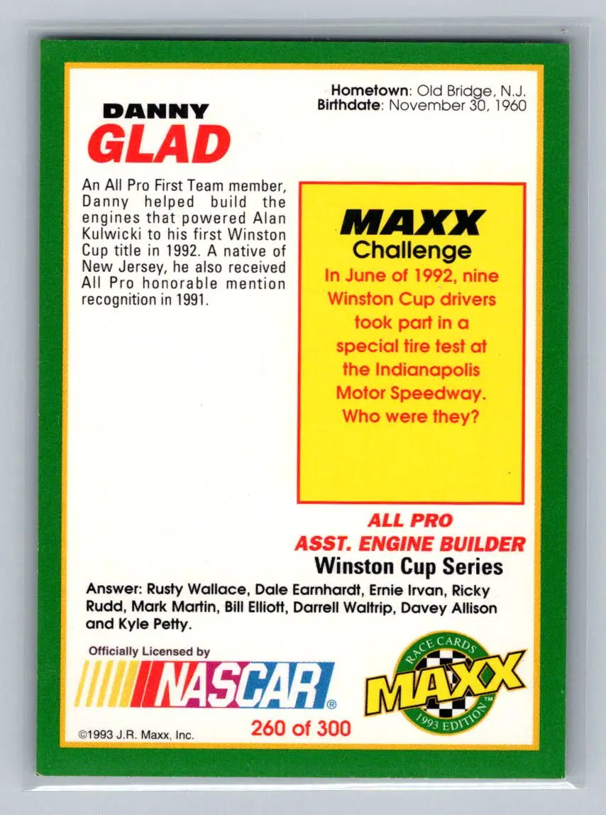 1993 Maxx #260 Danny Glad AK Racing - Racing Card Single