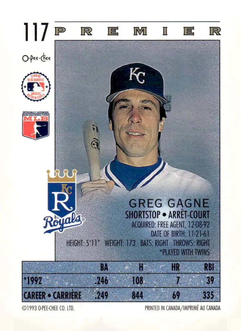1993 O-Pee-Chee Premier #117 Greg Gagne - Baseball Card Single