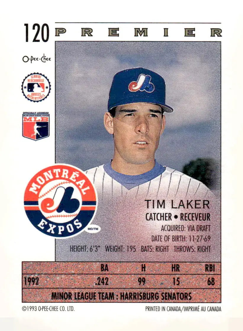 1993 O-Pee-Chee Premier #120 Tim Laker - Baseball Card Single