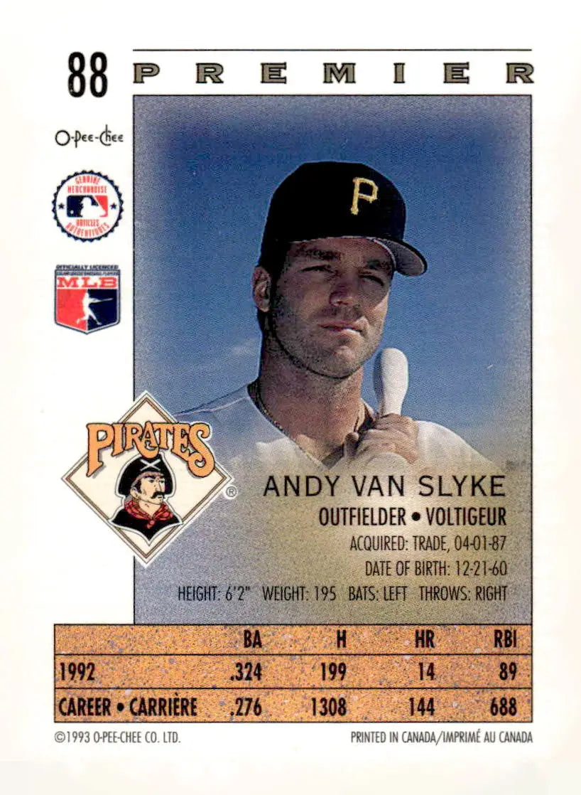 1993 O-Pee-Chee Premier #88 Andy Van Slyke - Baseball Card Single