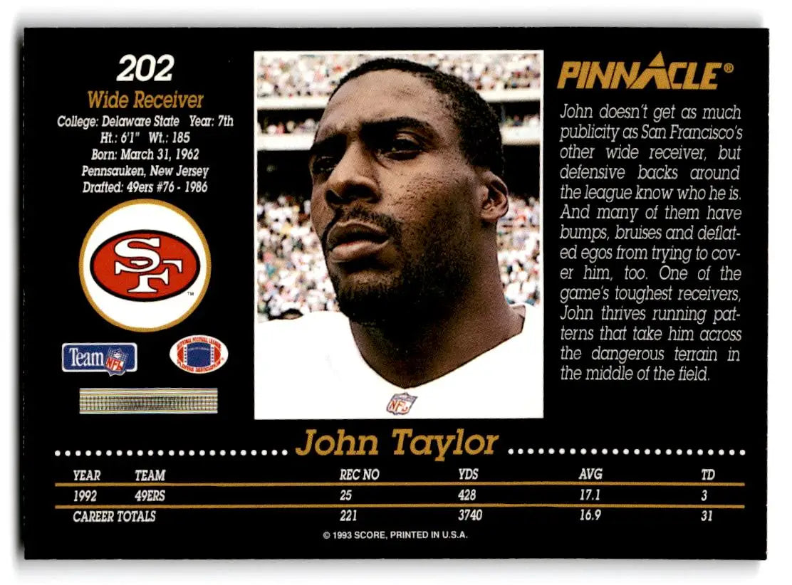 1993 Pinnacle #202 John Taylor - Football Card Single