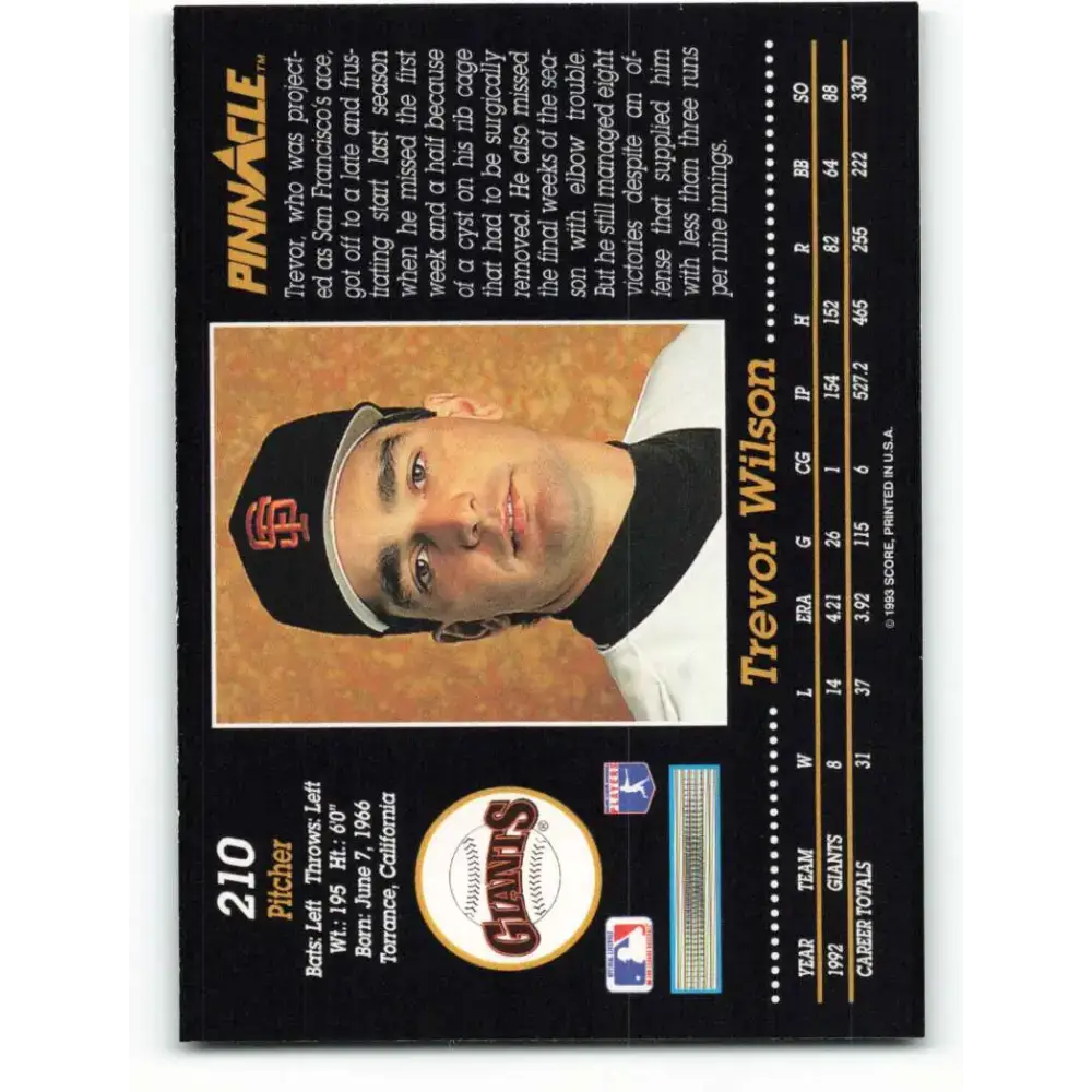 1993 Pinnacle #210 Trevor Wilson NM-MT San Francisco Giants Baseball Card - Baseball Card Single