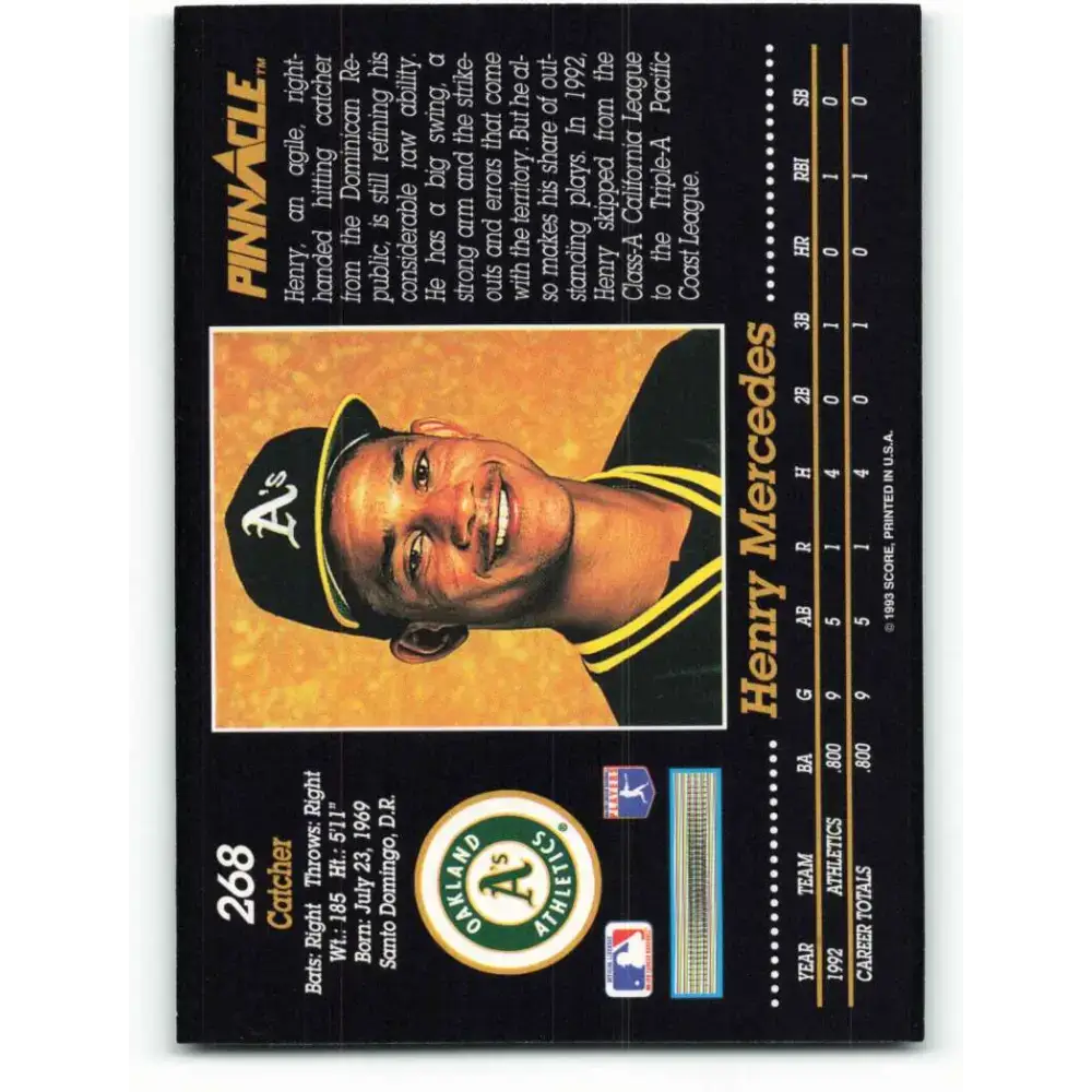 1993 Pinnacle #268 Henry Mercedes NM-MT Oakland Athletics Baseball Card - Baseball Card Single
