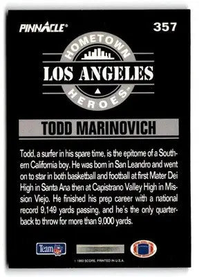 1993 Pinnacle #357 Todd Marinovich - Football Card Single