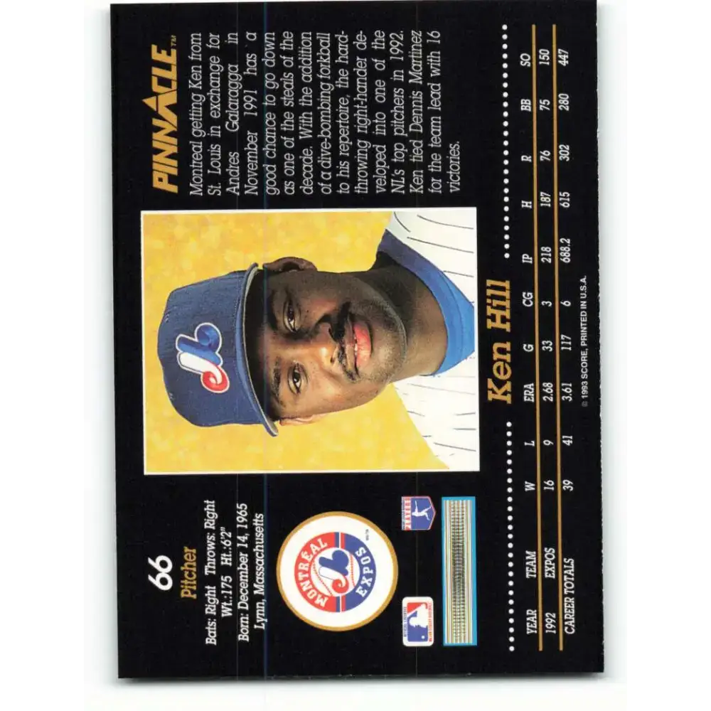 1993 Pinnacle #66 Ken Hill NM-MT Montreal Expos Baseball Card - Baseball Card Single