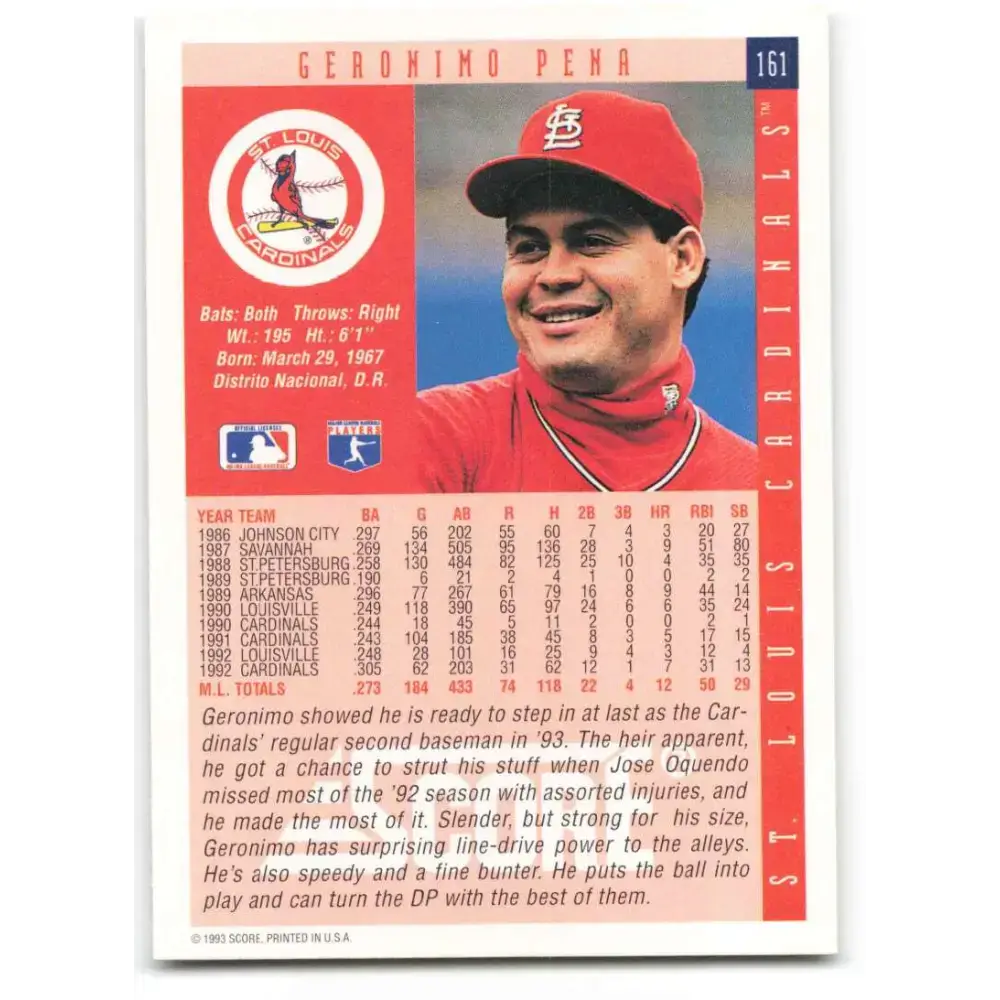 1993 Score #161 Geronimo Pena NM-MT St. Louis Cardinals Baseball Card - Baseball Card Single