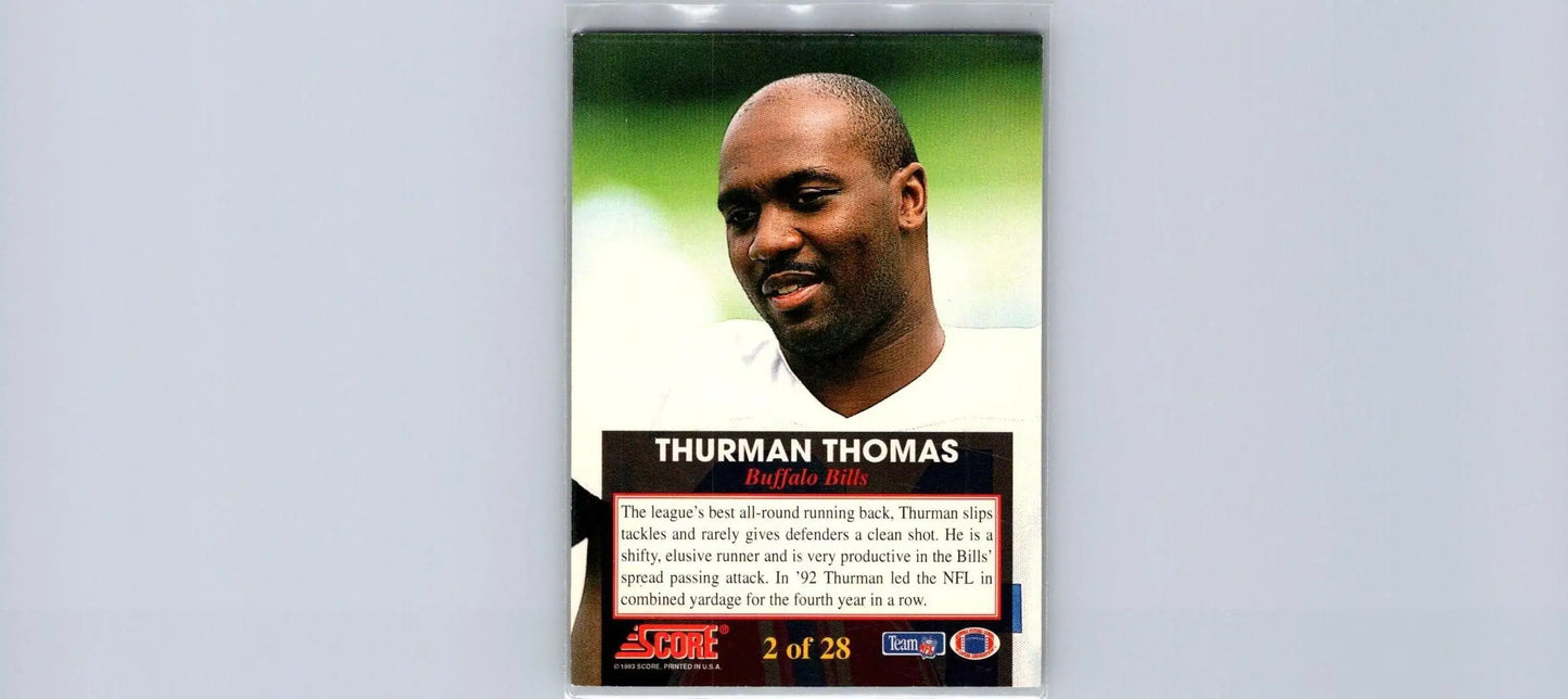 Thurman Thomas 1993 Score #2 trading card showcasing The Franchise athlete