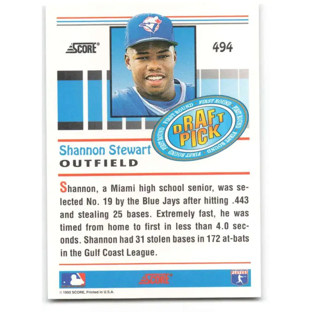 1993 Score #494 Shannon Stewart NM-MT RC Rookie Toronto Blue Jays Baseball Card - Baseball Card Single
