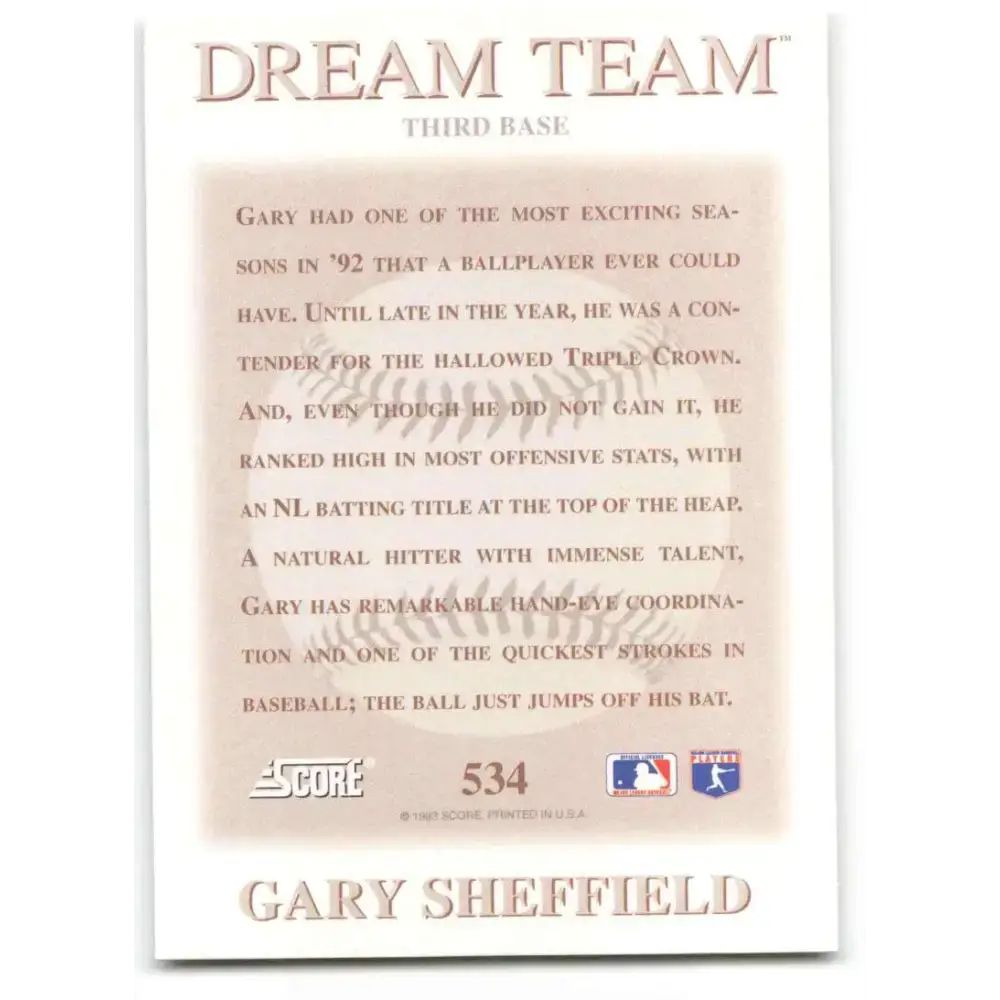 1993 Score #534 Gary Sheffield DT NM-MT San Diego Padres Baseball Card - Baseball Card Single