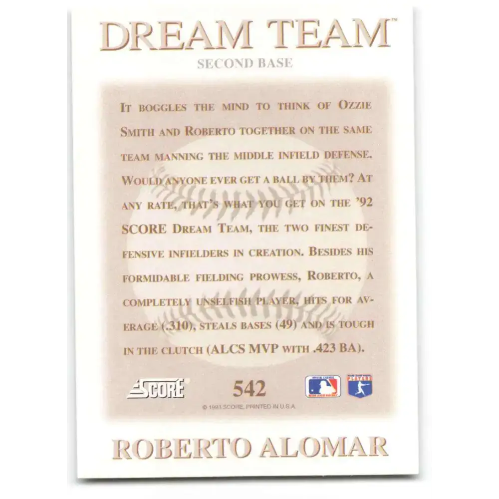 1993 Score #542 Roberto Alomar DT NM-MT Toronto Blue Jays Baseball Card - Baseball Card Single