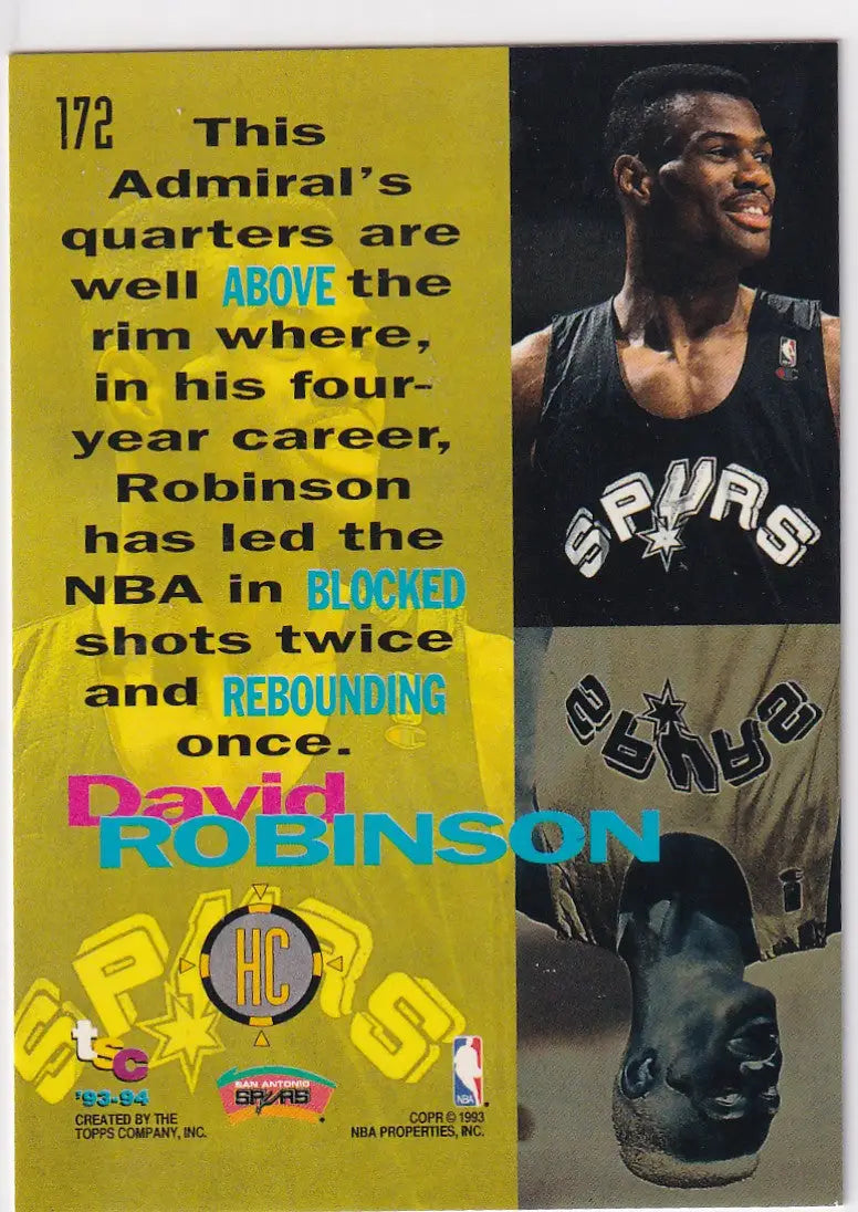 1993 TOPPS #172 DAVID ROBINSON HIGH COURT- SAN ANTONIO SPURS - Basketball Card Single