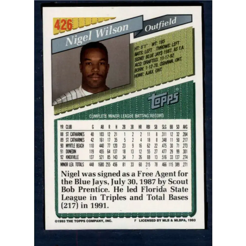 1993 Topps #426 Nigel Wilson NM-MT Florida Marlins Baseball Card - Baseball Card Single