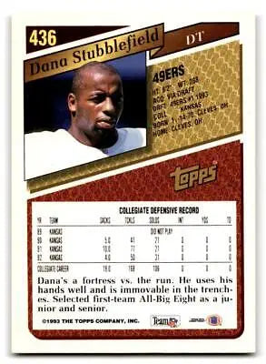 Dana Stubblefield 1993 Topps trading card #436 featuring NFL defensive tackle