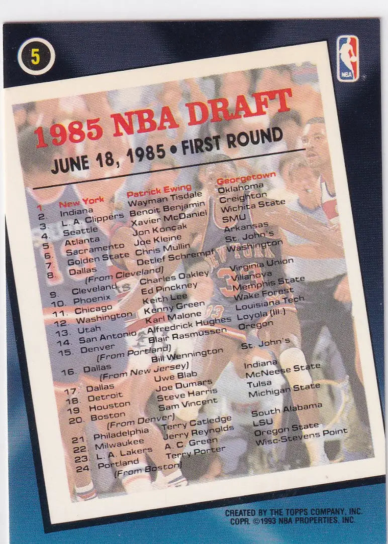 1993 TOPPS #5 PATRICK EWING DRAFT PICK- NEW YORK KNICKS - Basketball Card Single
