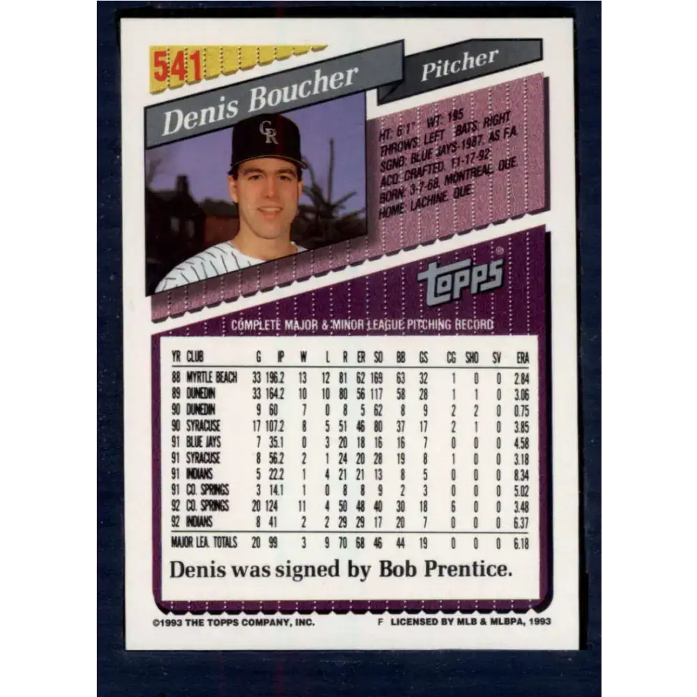 1993 Topps #541 Denis Boucher NM-MT Colorado Rockies Baseball Card - Baseball Card Single