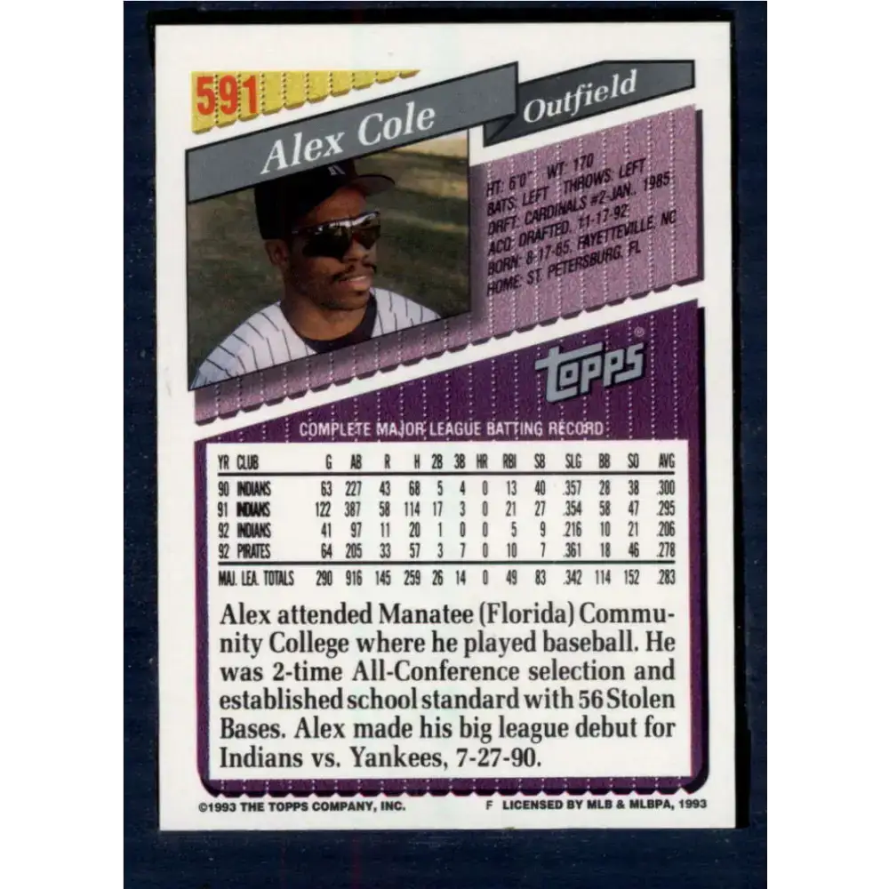 1993 Topps #591 Alex Cole NM-MT Colorado Rockies Baseball Card - Baseball Card Single