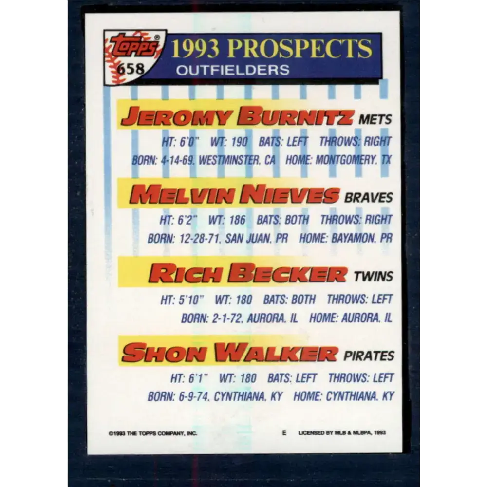1993 Topps #658 Jeromy Burnitz/Melvin Nieves/Rich Becker/Shon Walker NM-MT RC Rookie New York Mets/Atlanta