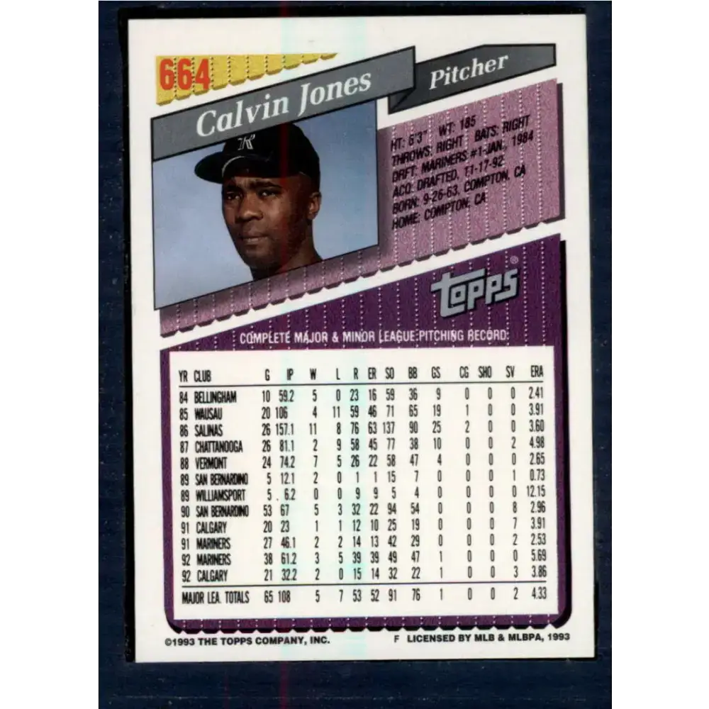 1993 Topps #664 Calvin Jones NM-MT Colorado Rockies Baseball Card - Baseball Card Single