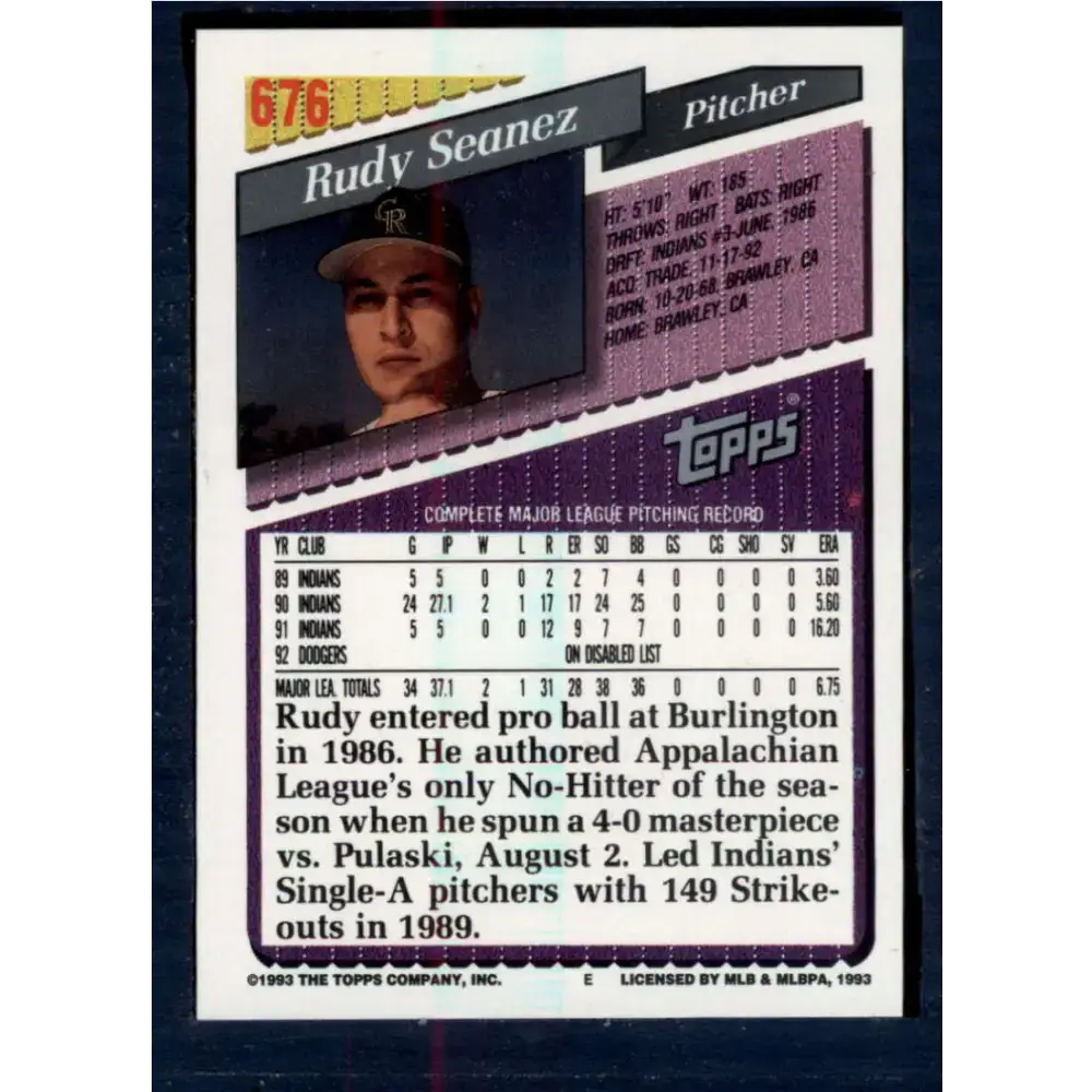 1993 Topps #676 Rudy Seanez NM-MT Colorado Rockies Baseball Card - Baseball Card Single