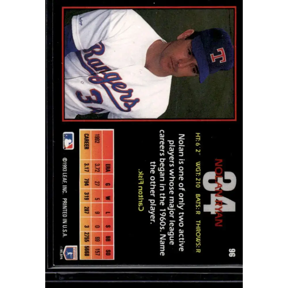 1993 Triple Play #96 Nolan Ryan Texas Rangers NM-MT Baseball Card - Baseball Card Single