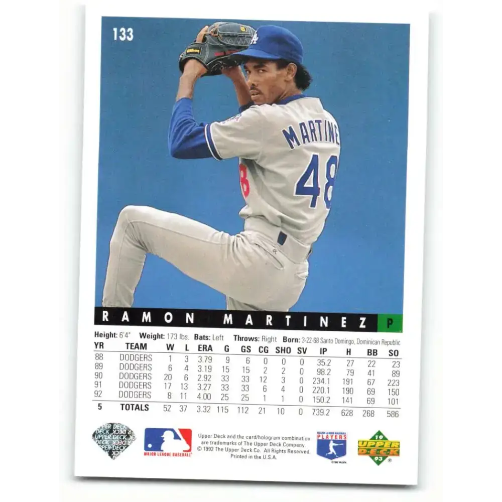 1993 Upper Deck #133 Ramon Martinez VG Los Angeles Dodgers Baseball Card - Baseball Card Single