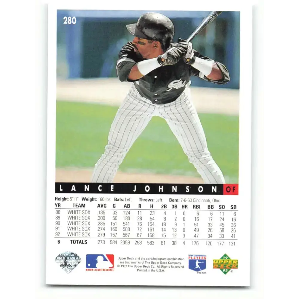 1993 Upper Deck #280 Lance Johnson VG Chicago White Sox Baseball Card - Baseball Card Single