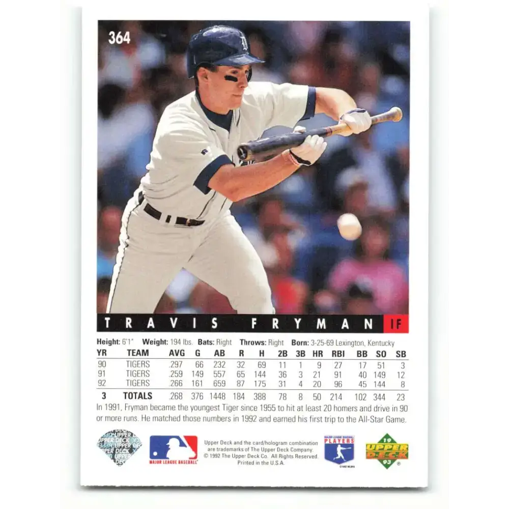 1993 Upper Deck #364 Travis Fryman VG Detroit Tigers Baseball Card - Baseball Card Single