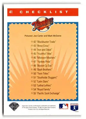 1993 Upper Deck #41 Teammates Checklist (Joe Carter / Mark McGwire) - Baseball Card Single