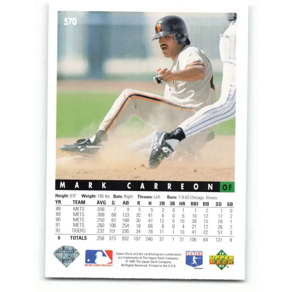 1993 Upper Deck #570 Mark Carreon VG San Francisco Giants Baseball Card - Baseball Card Single