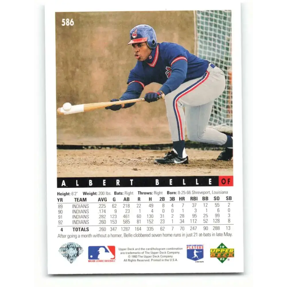 1993 Upper Deck #586 Albert Belle VG Cleveland Indians Baseball Card - Baseball Card Single