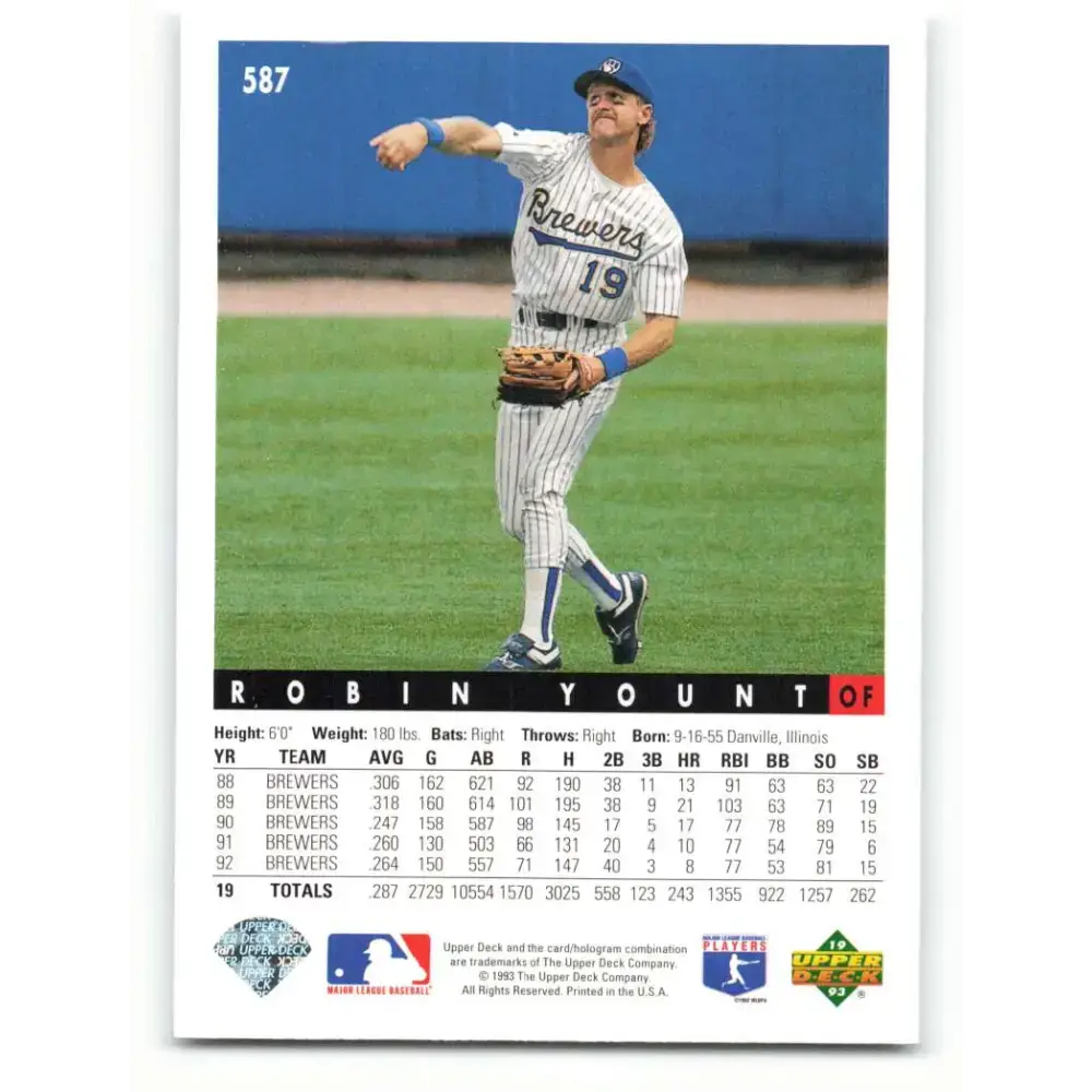 1993 Upper Deck #587 Robin Yount VG Milwaukee Brewers Baseball Card - Baseball Card Single