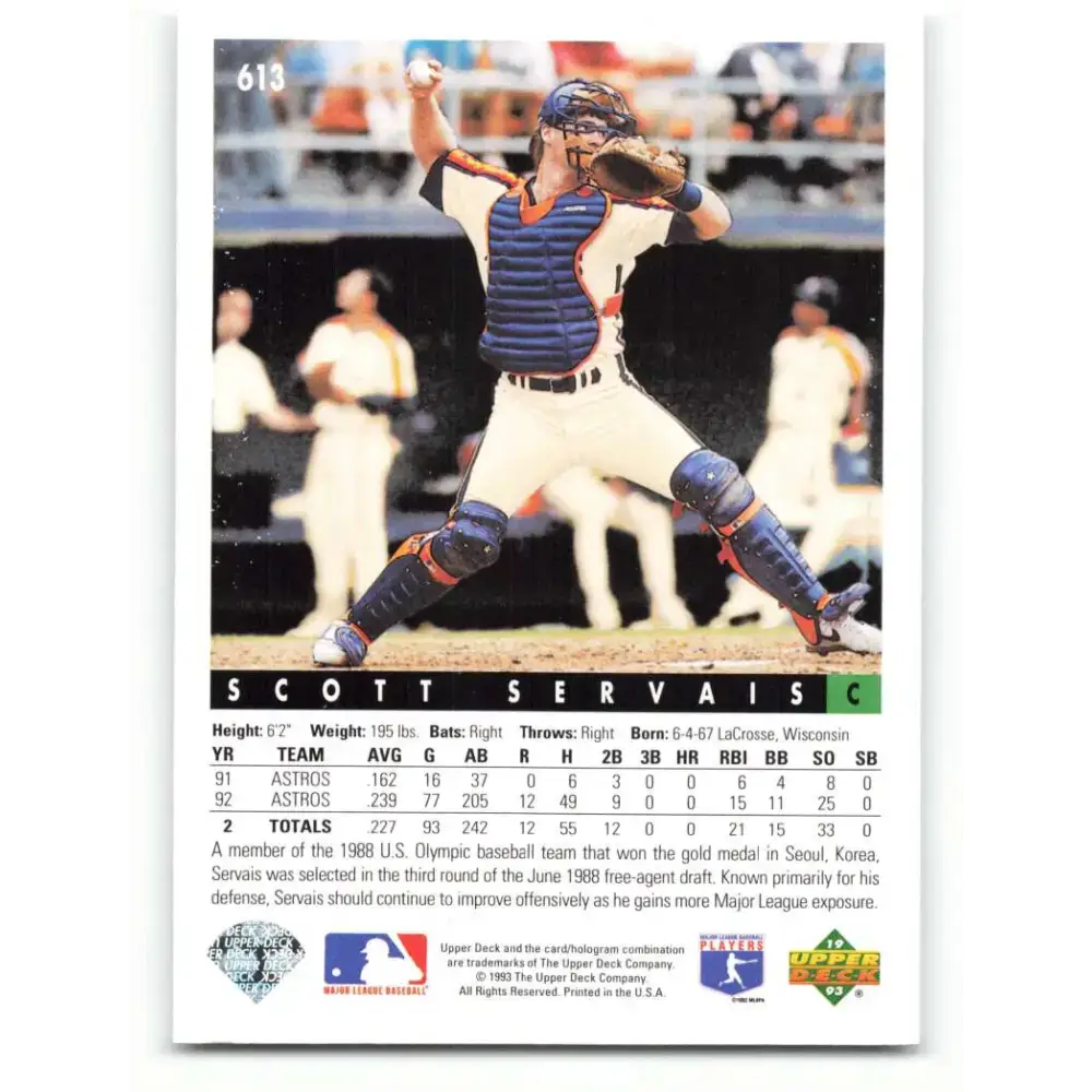 1993 Upper Deck #613 Scott Servais VG Houston Astros Baseball Card - Baseball Card Single