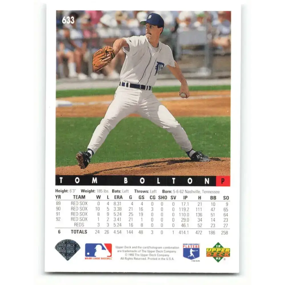 1993 Upper Deck #633 Tom Bolton VG Detroit Tigers Baseball Card - Baseball Card Single